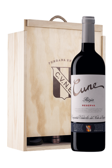 Wooden box with 3 bottles Cune Reserva