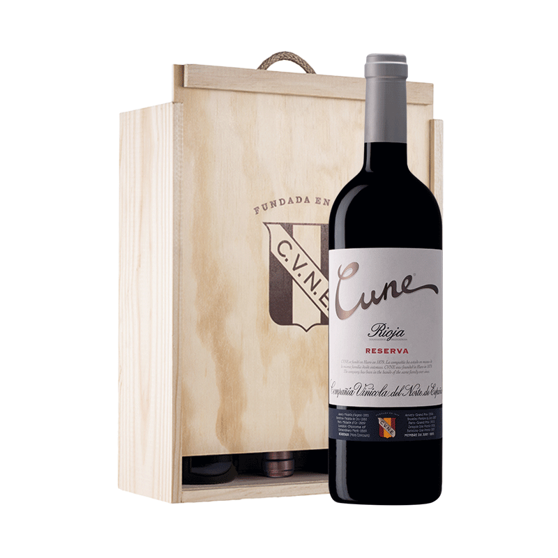 Wooden box with 3 bottles Cune Reserva