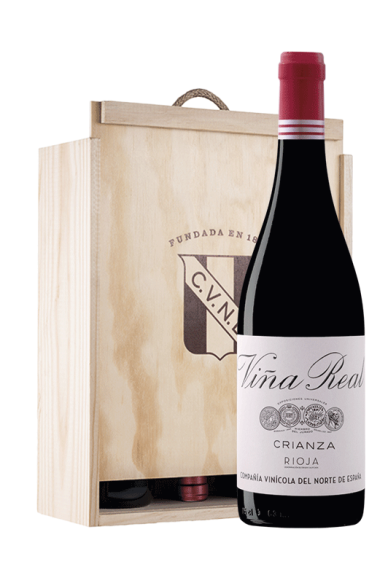 Wooden box of 3 bottles Viña Real Crianza